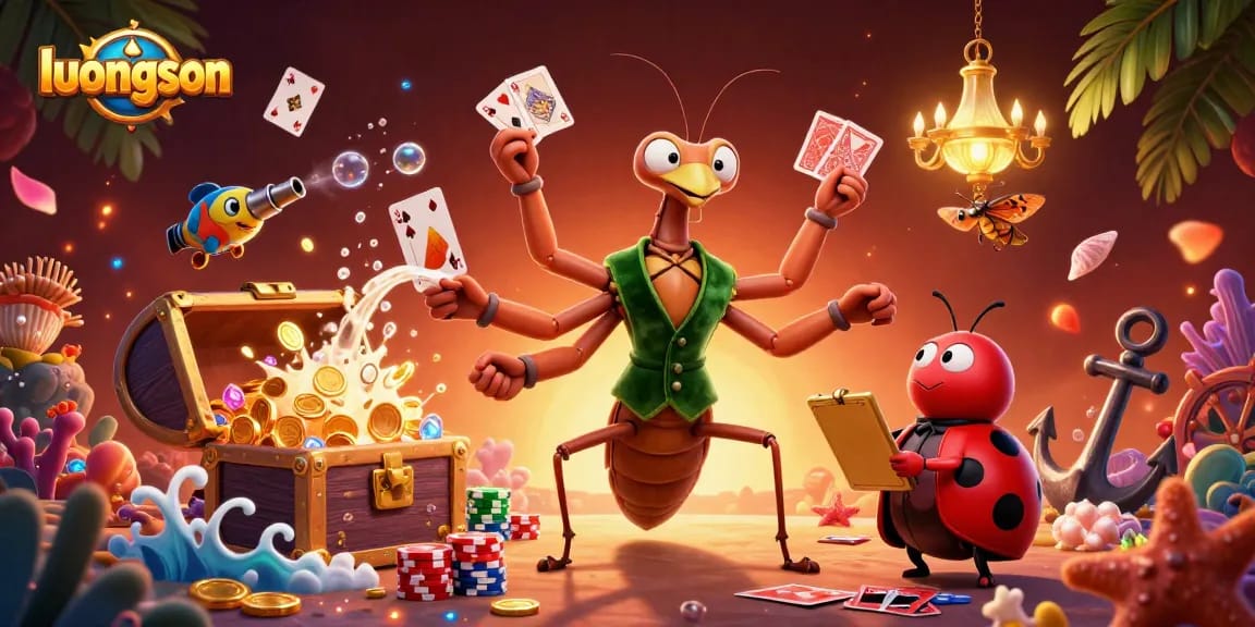 Betting excitement with luongson's dynamic casino scene featuring charming characters.