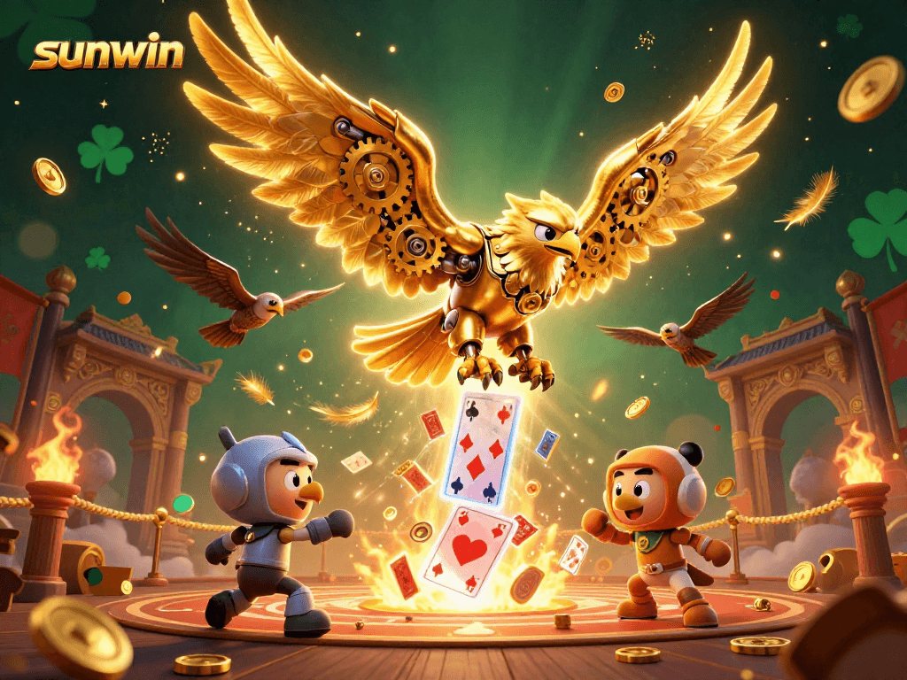 Experience the thrill of winning with sunwin in a dynamic 3D casino illustration featuring a golden eagle.