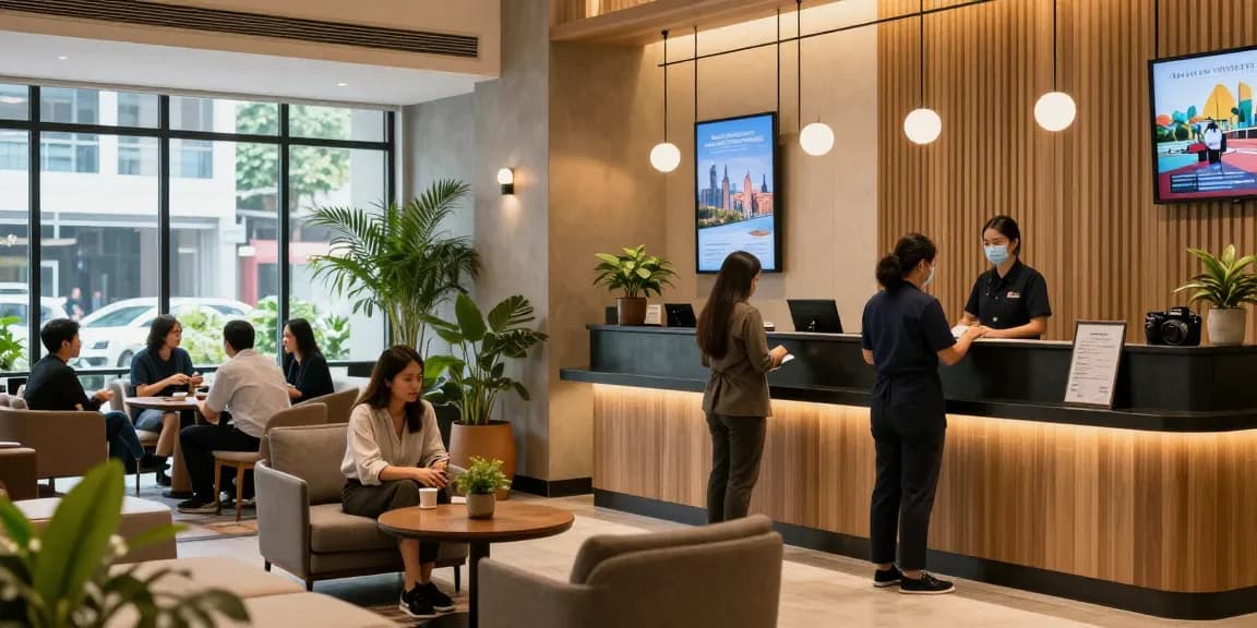 Experience the warmth of ROKOK88 in Jakarta with cozy lobby atmosphere featuring friendly staff and inviting decor.