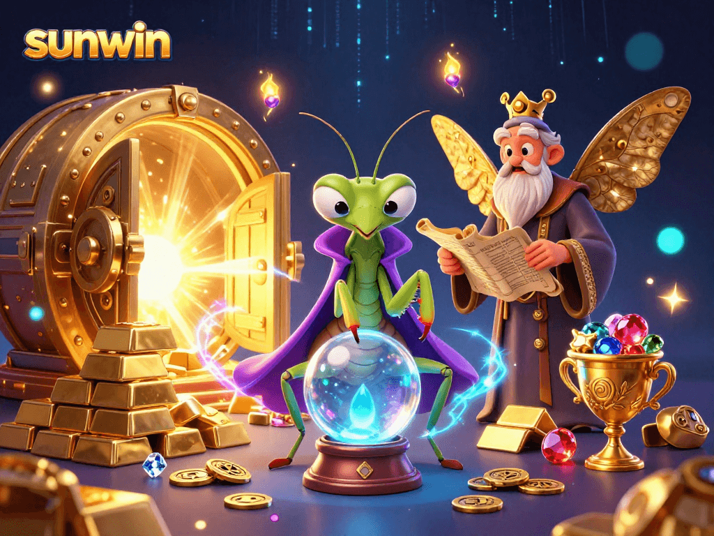 Experience thrilling spins and big wins at sunwin with mystical fortune teller illustration.