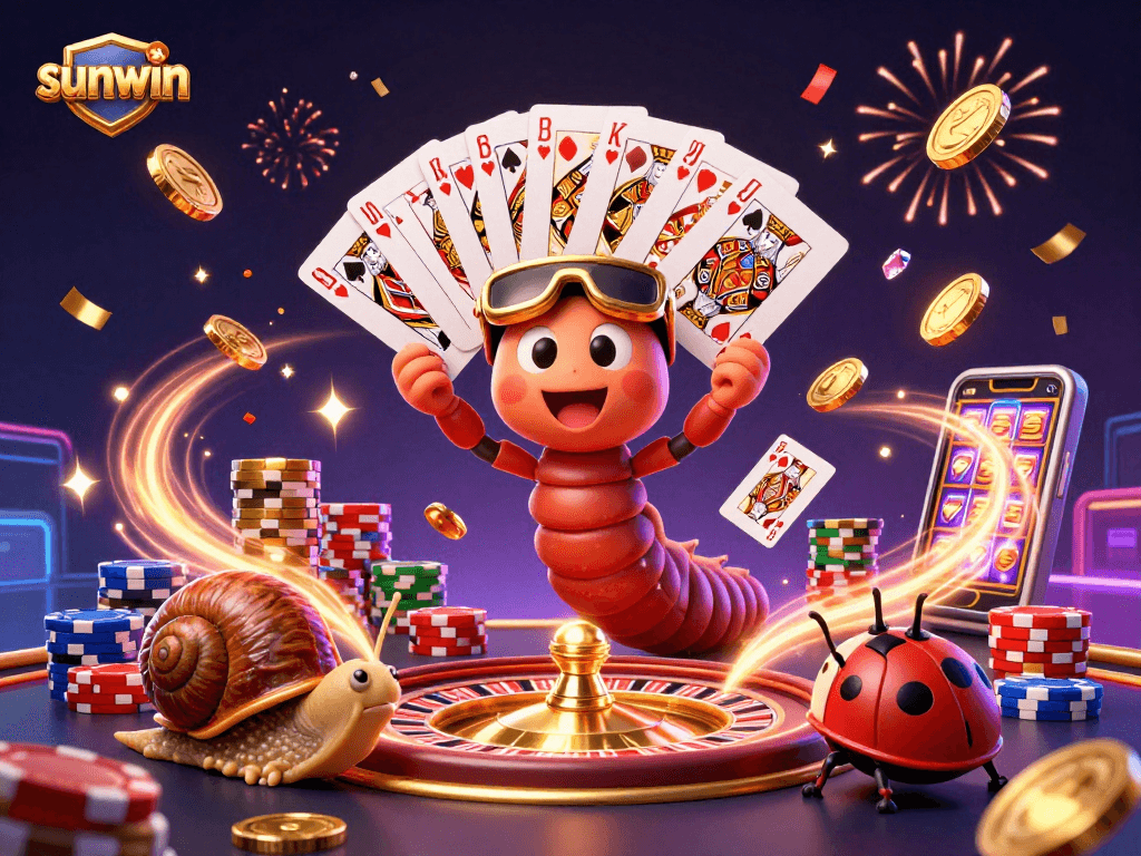 Experience the excitement of sunwin gaming with vibrant characters and enchanting casino elements in this festive scene.