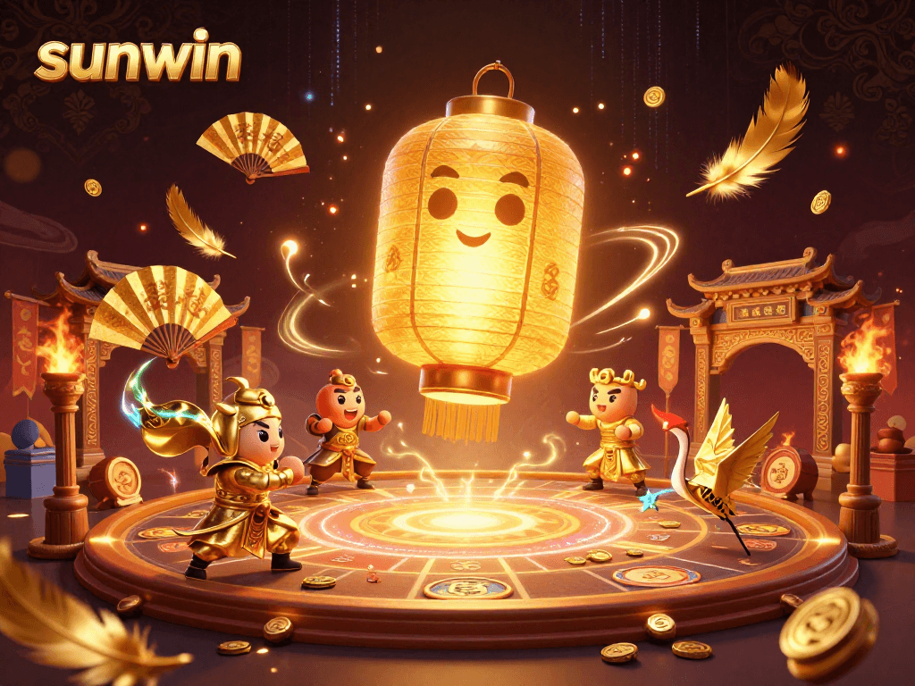 Engage with sunwin's vibrant casino world featuring animated spirits and warriors.