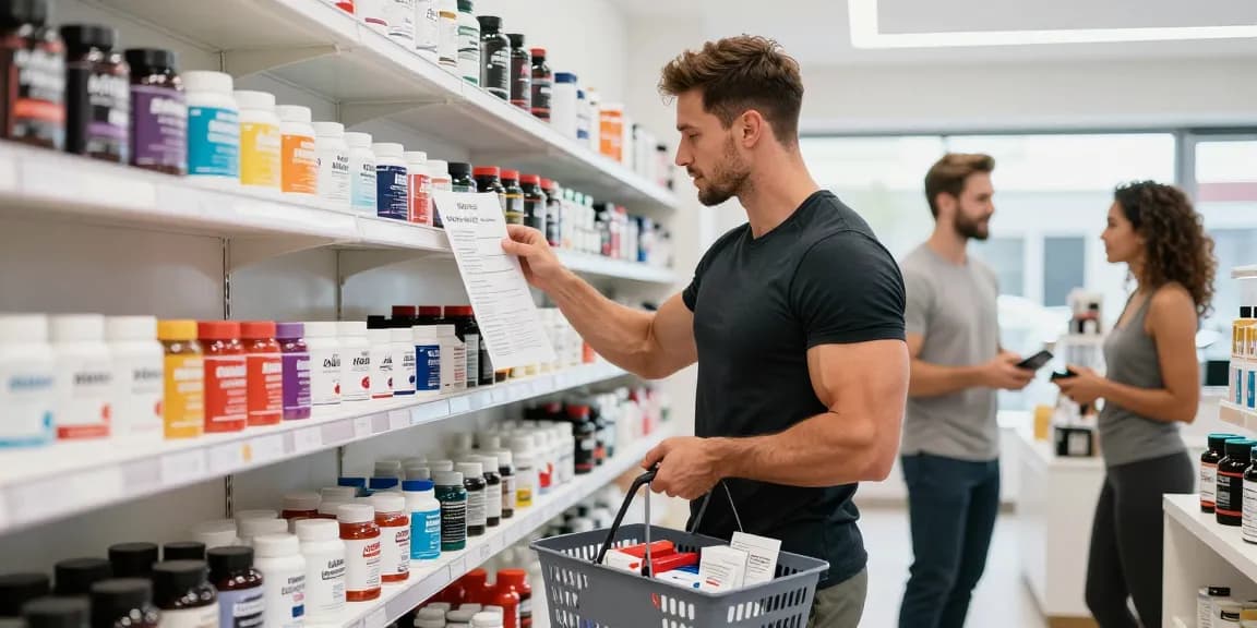 Steroide Boutique: Customer exploring anabolic steroids in a modern fitness shop