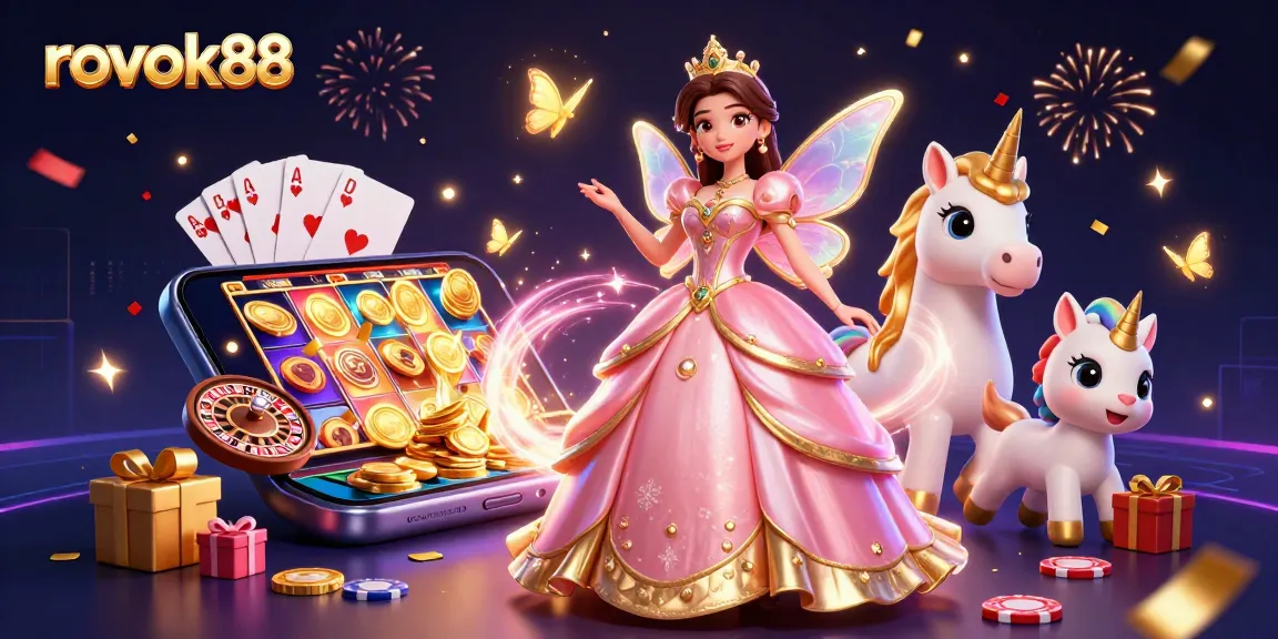 Experience vibrant gaming excitement with rokok88's enchanting characters and bold casino elements.