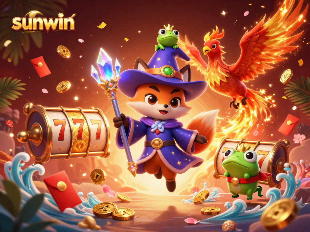 Engage in thrilling gameplay with sunwin's vibrant slots featuring a mystical wizard and phoenix.