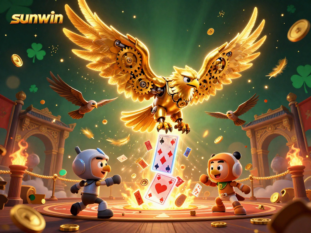 Experience the thrill of winning with sunwin in a dynamic 3D casino illustration featuring a golden eagle.