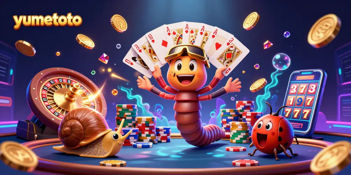 Engage with yumetoto as millipede dealer showcases cards amidst golden coins in a dynamic casino scene.
