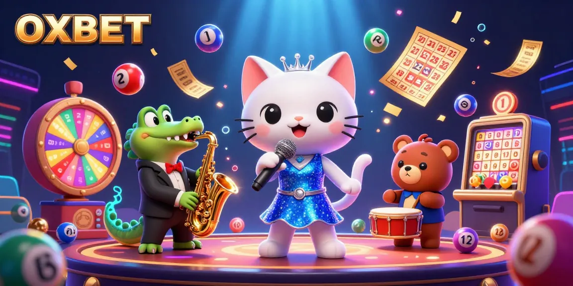 Engage with OXBET's vibrant gaming experience featuring animated characters in a lively casino scene.