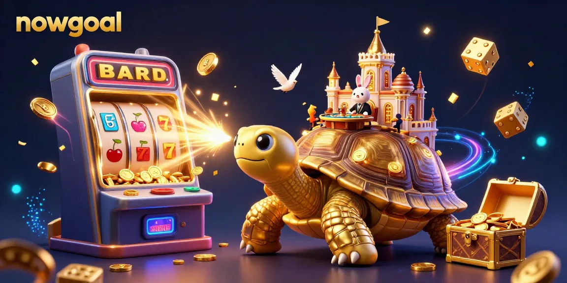 Experience live action with nowgoal's vibrant casino scene featuring a golden tortoise and jackpot symbols.