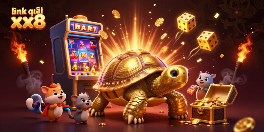 Engage in vibrant gameplay with link vào xx8, featuring an exciting casino scene and golden elements.