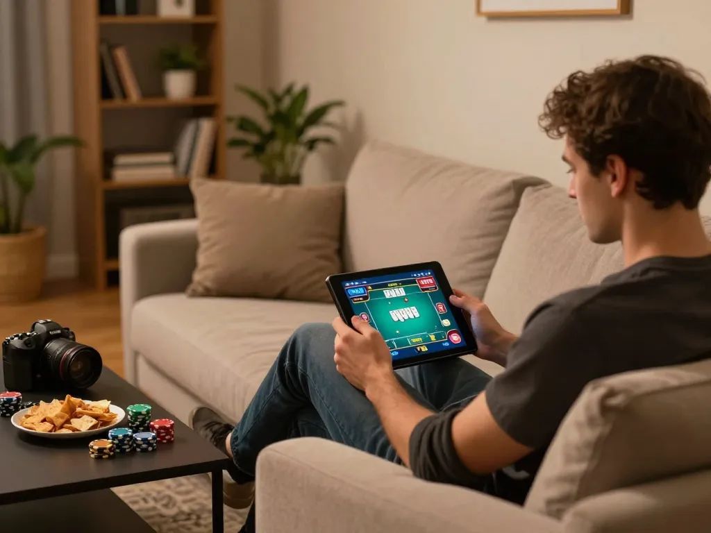 Engaging with online poker at home, understanding tt88 lừa dảo risks while enjoying a comfortable gaming setup.
