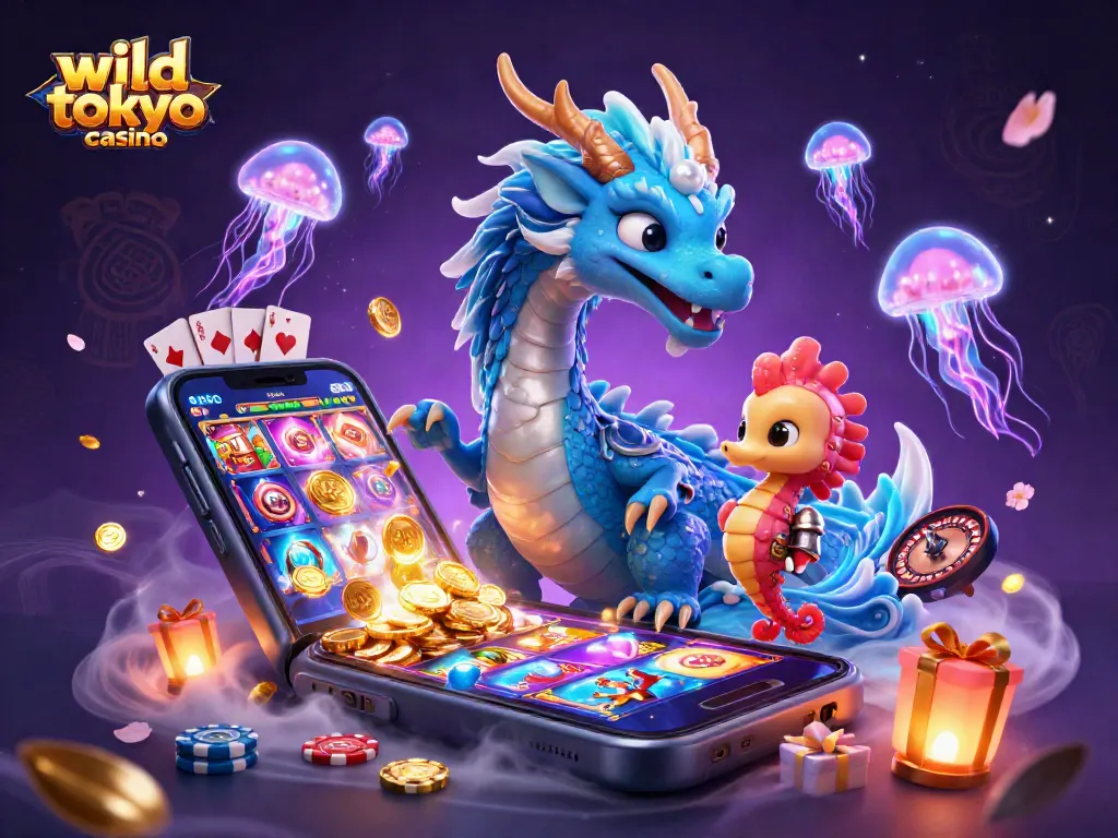 Experience the excitement at wild tokyo casino with a dynamic scene of magical creatures and vibrant game elements.