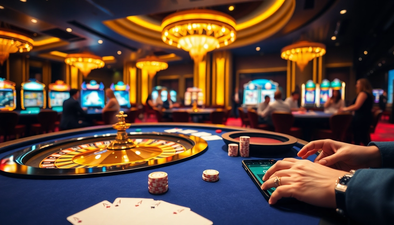 A dynamic casino scene showcasing players enjoying games like poker and roulette, featuring the keyword alo 789.