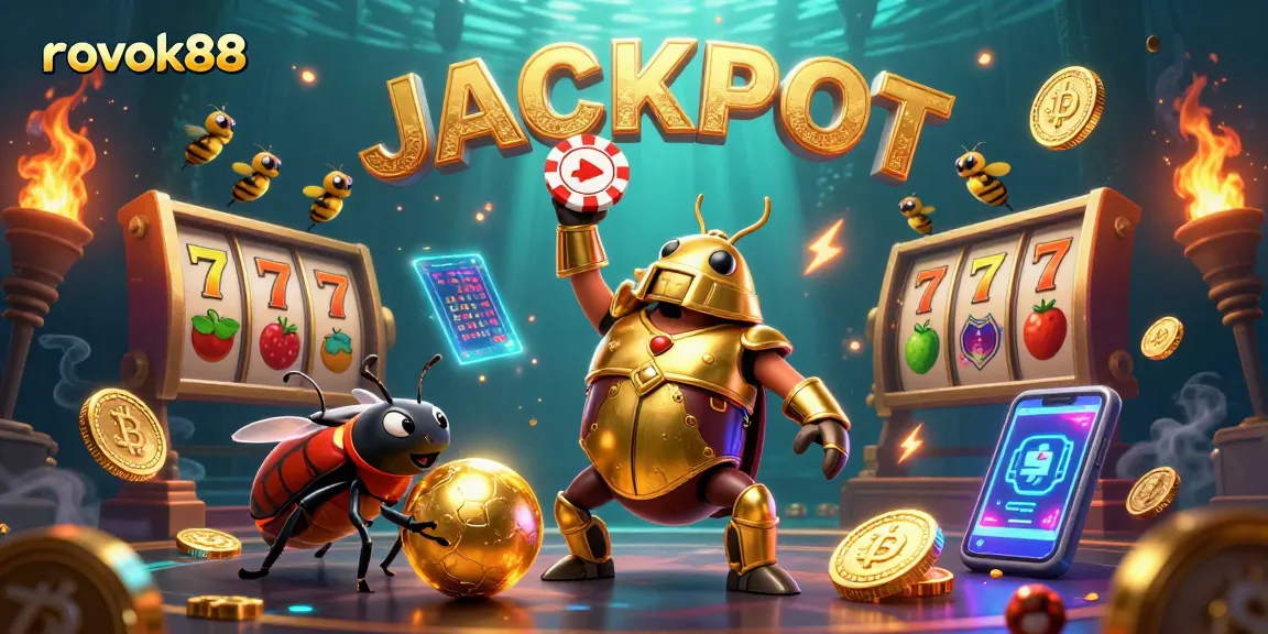 Win big with rokok88 as the beetles celebrate a jackpot in this vibrant casino scene.
