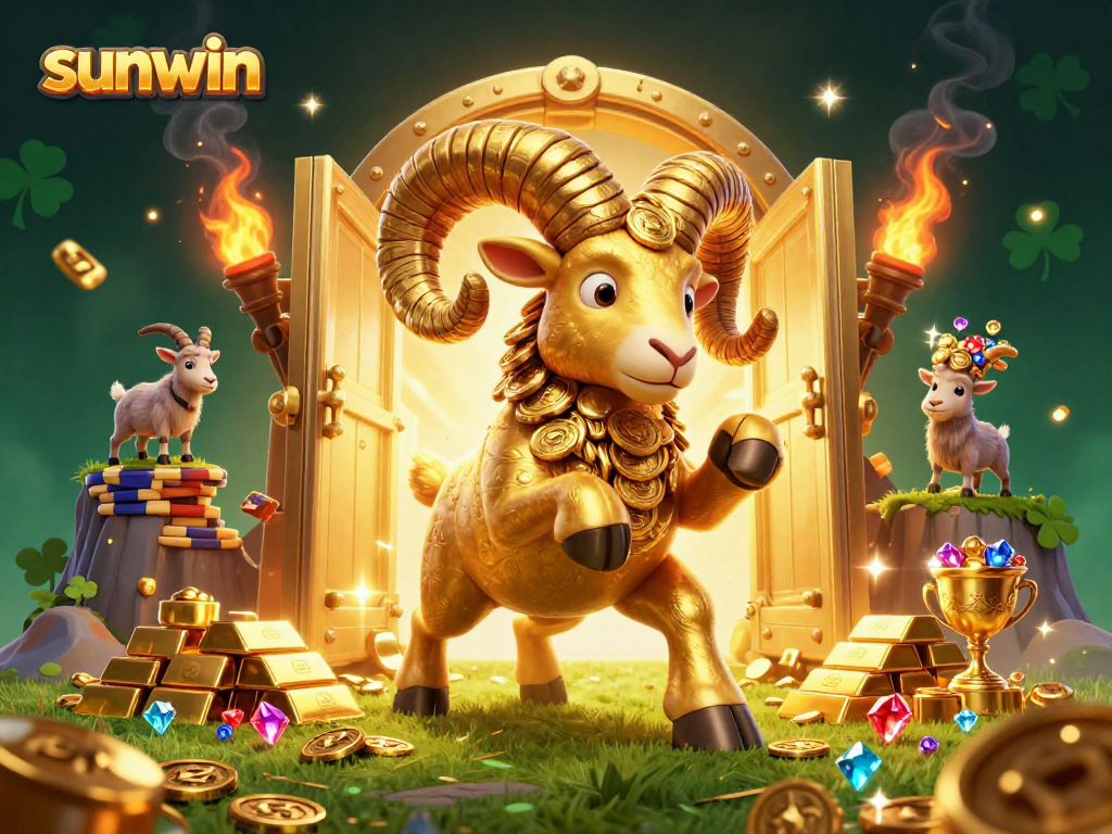Experience excitement with Sunwin's 3D casino scene full of treasures, riches, and gaming action.