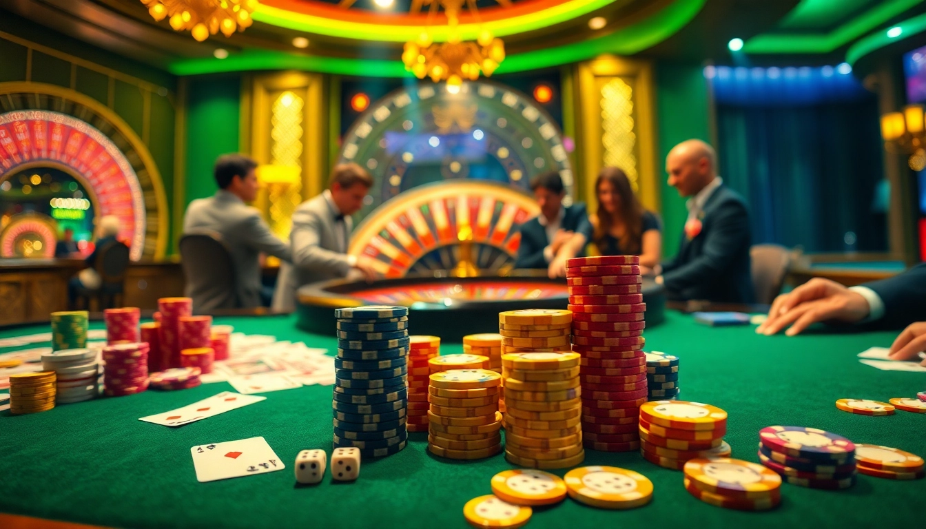 Engage in thrilling gambling at a luxurious casino featuring go8 poker chips and vibrant casino tables.