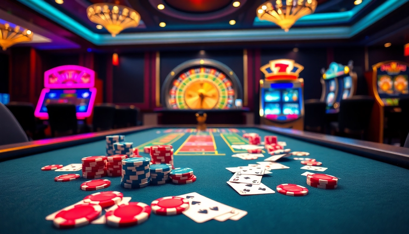 Exciting gambling scene at trang chủ lc88 with casino tables and vibrant gameplay elements.