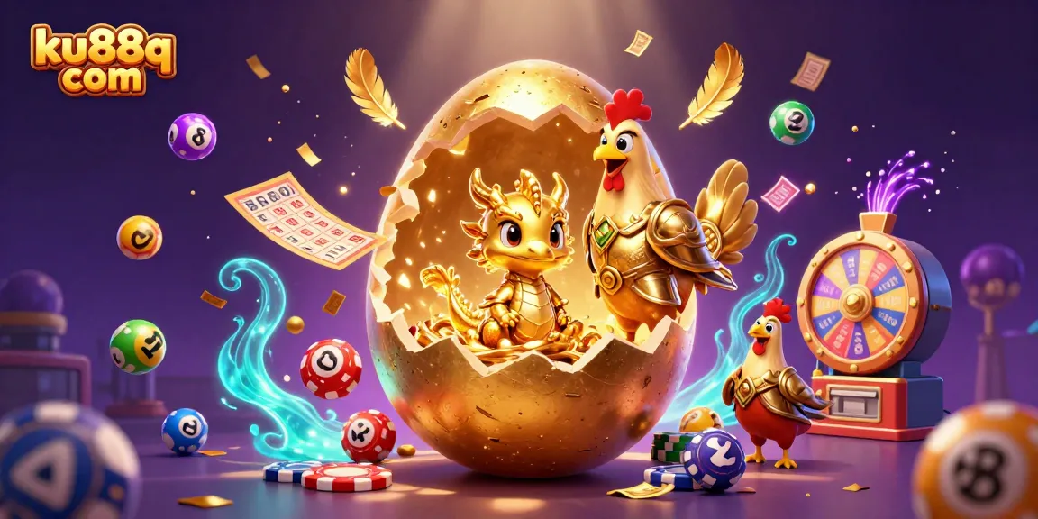 Engage with ku88q com through vibrant casino games illustrated with dynamic golden characters and elements.