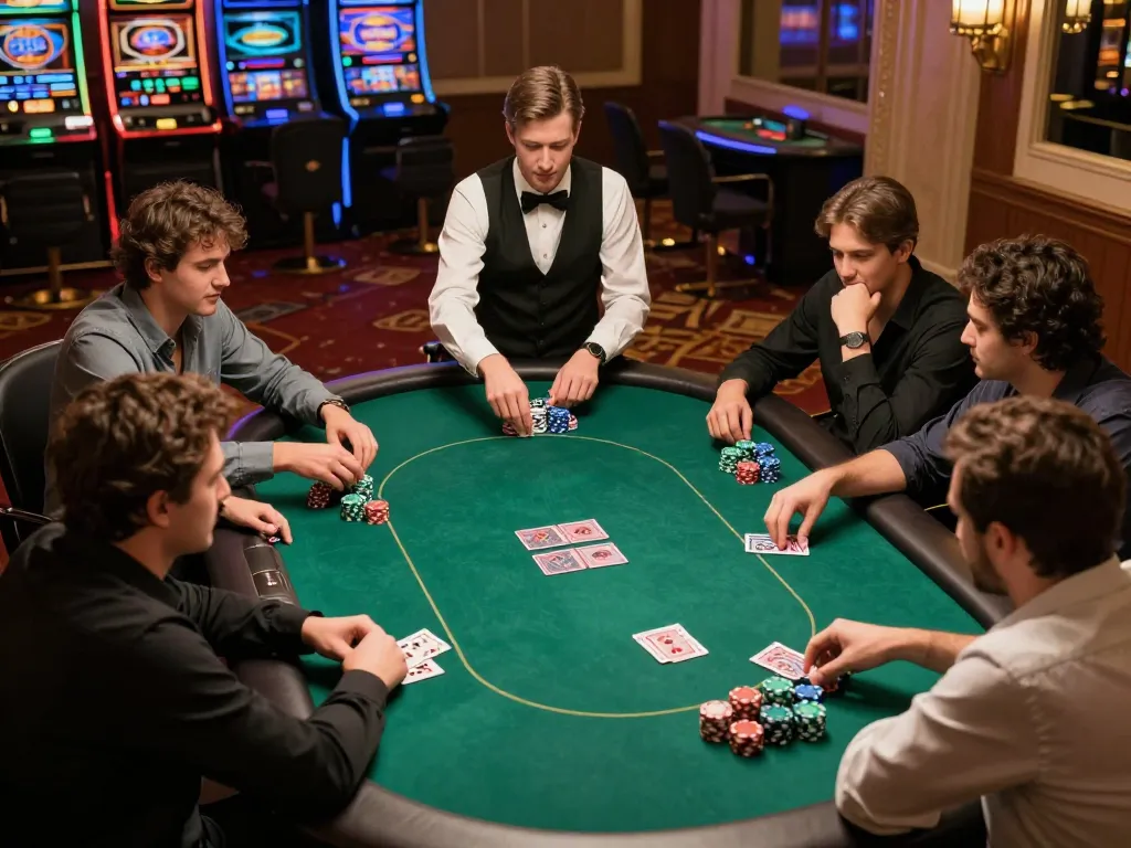 SV368 players engaging in an intense poker game with dynamic table actions and luxurious casino atmosphere