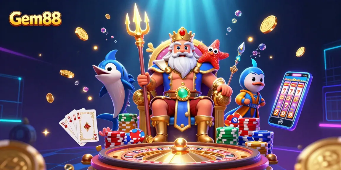 Engage in thrilling gameplay with Gem88's vibrant casino realm, featuring Neptune, samurai, and sparkling treasures.