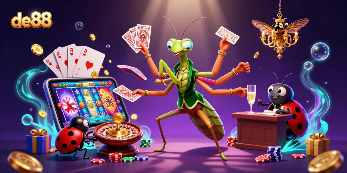Play exciting games with de88 in an energetic casino scene featuring vibrant characters and rich visuals.