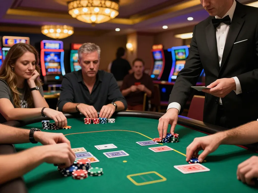 Engaging poker game action at Vin88 casino with players and dealer highlighted.