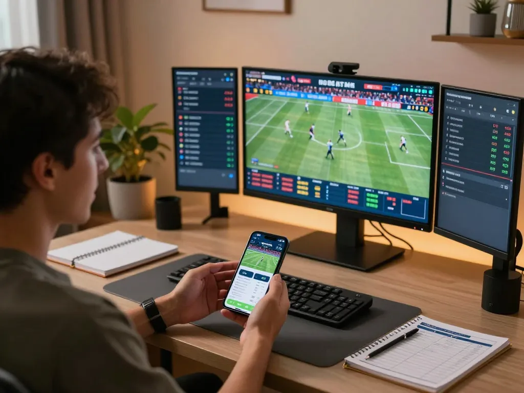 Engaging in sports betting on a smartphone while managing live odds for đăng ký net88.