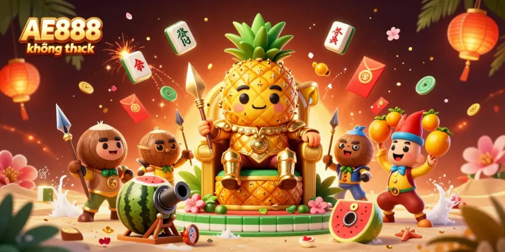 Engage in thrilling gameplay at AE888 không chặn with golden pineapple king and dynamic casino elements.