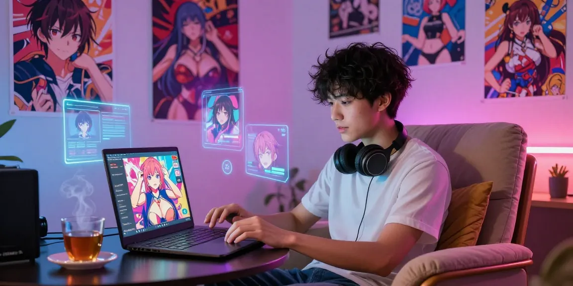 Engaging user in ai hentai chat with animated character in vibrant digital setting.