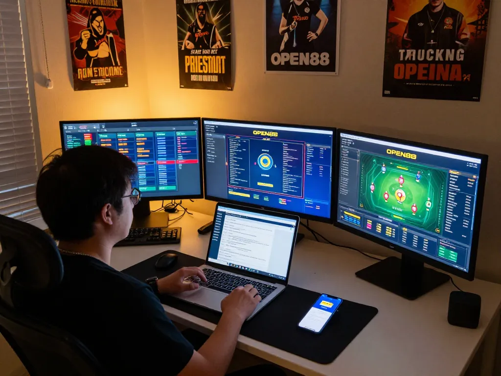 Engaging player strategizing betting options on OPEN88 app in a cozy home setting.