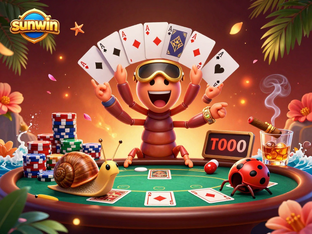 Experience sunwin excitement with an animated dealer and vibrant poker scene.