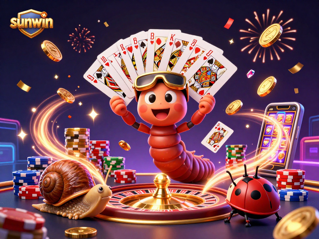 Experience the excitement of sunwin gaming with vibrant characters and enchanting casino elements in this festive scene.