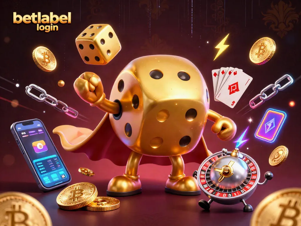 Experience the excitement of BetLabel login with a vibrant 3D illustration of a lively casino scene.