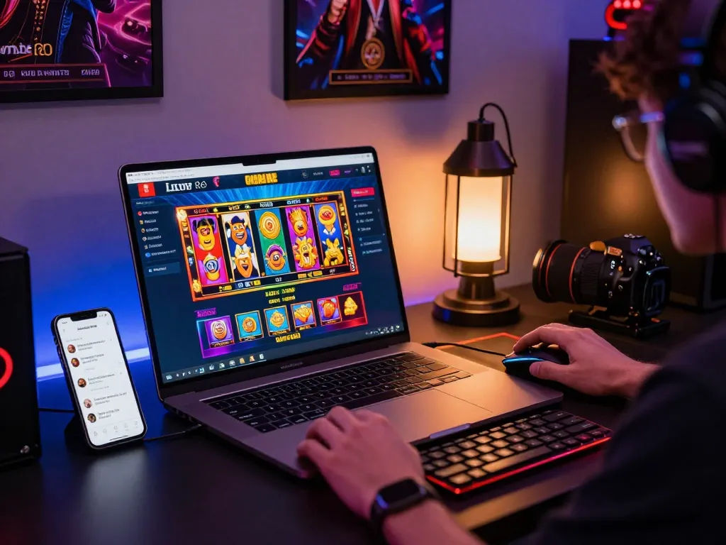 Engaging in online gaming on a laptop showcasing sunwin20's vibrant interface.