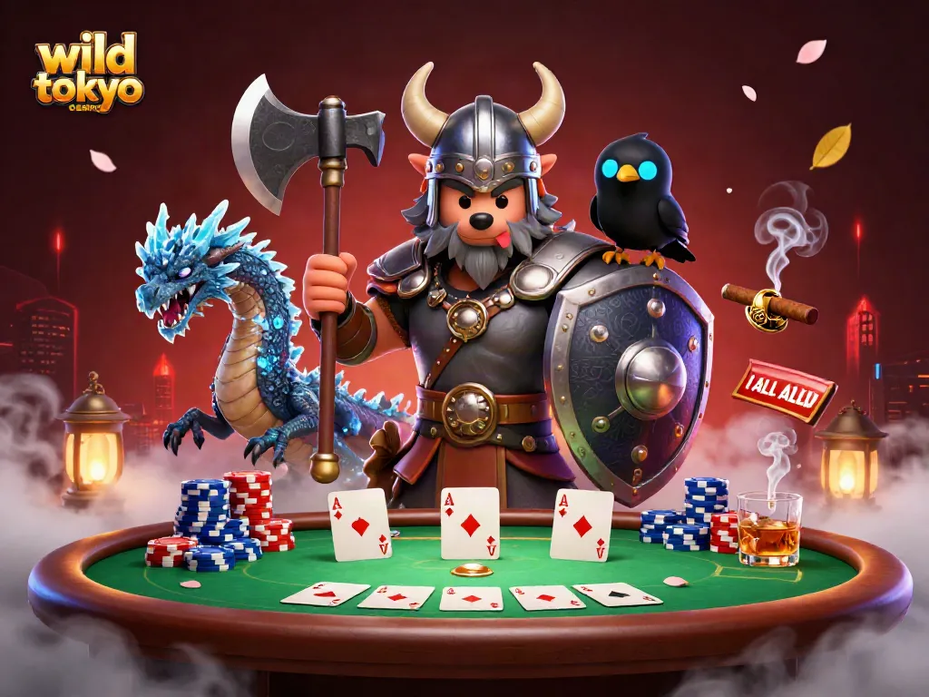 Experience thrilling action at wild tokyo casino with vibrant poker elements and epic characters.