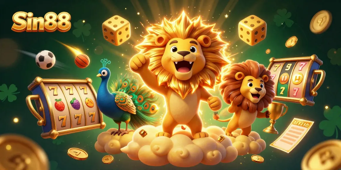 Experience thrilling gameplay at Sin88 with a dynamic 3D casino illustration showcasing exciting slots and games.