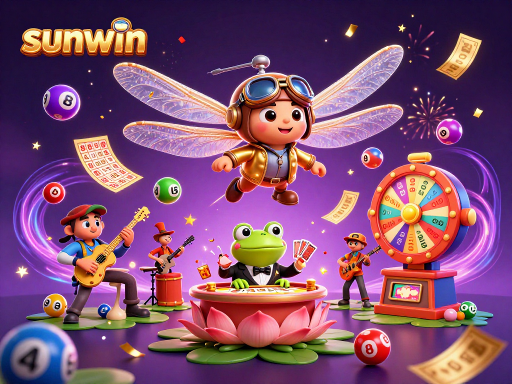 Experience the excitement of sunwin with a vibrant 3D illustration of a lily pad casino scene.