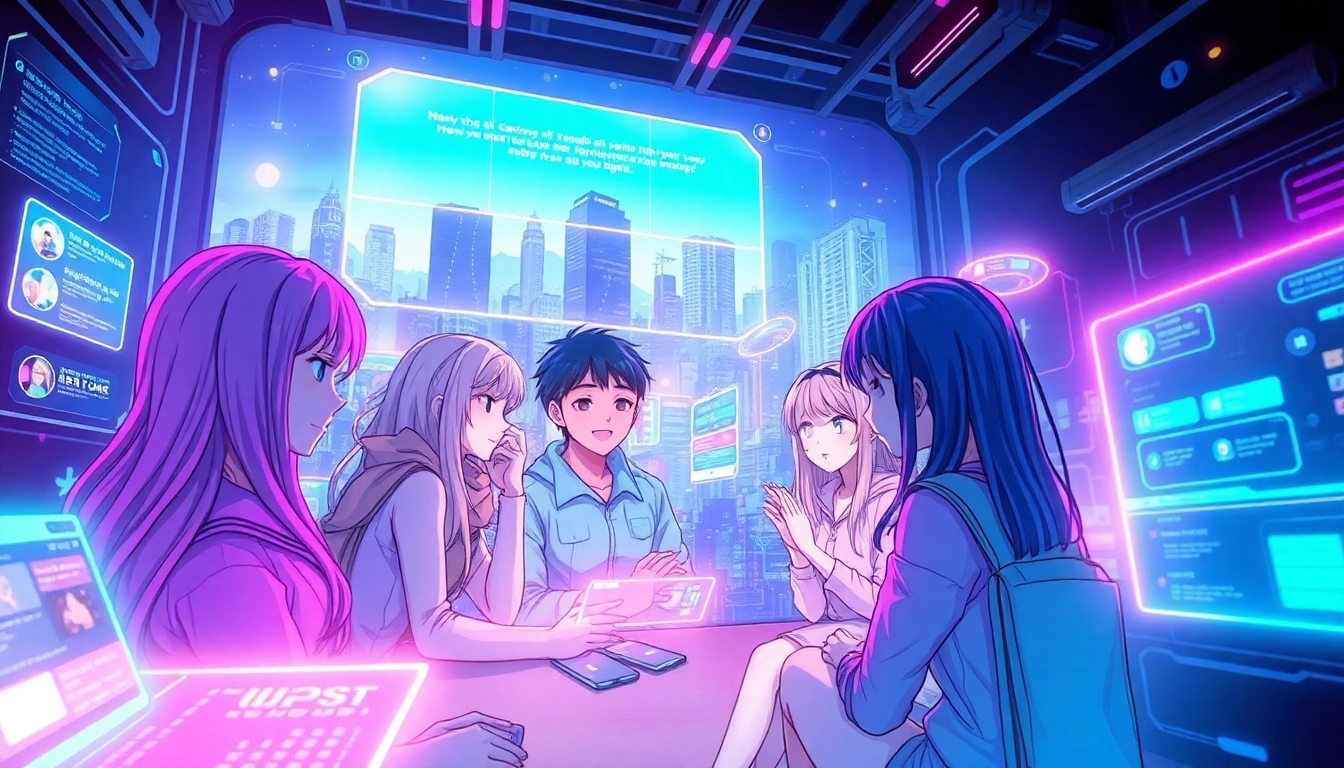 Engaging scene of hentai AI chat characters in a vibrant digital landscape