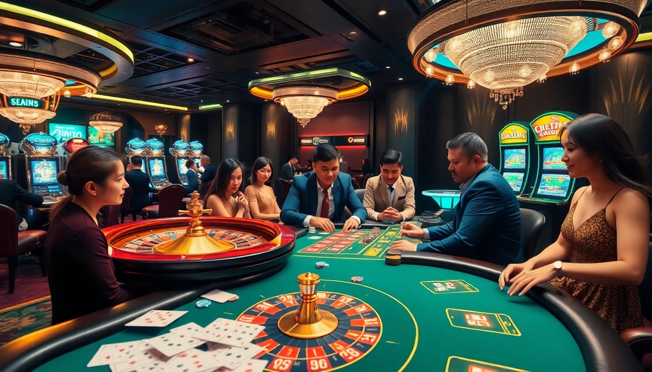 Experience thrilling games at jun88 com with a dynamic casino scene showcasing poker and roulette.