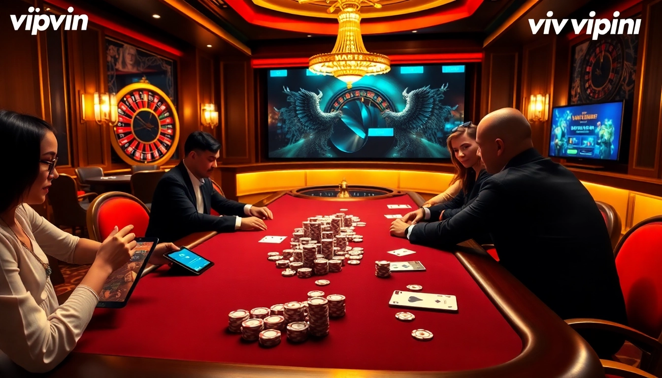 Experience high-stakes poker at VIPwin's luxurious tables with vibrant chips and cards.