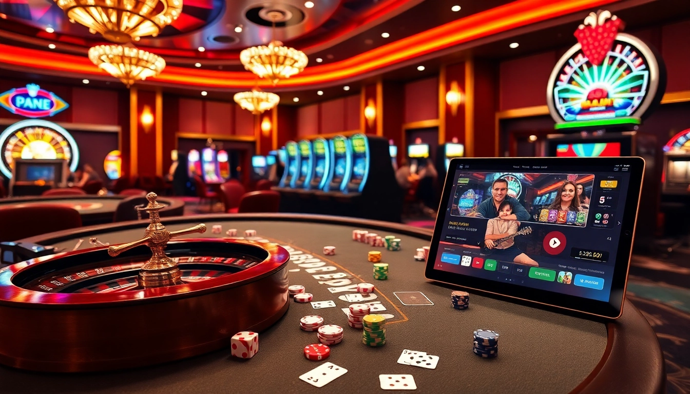 Engaging scene depicting nhà cái UU88 with vibrant casino tables and exciting gambling elements.