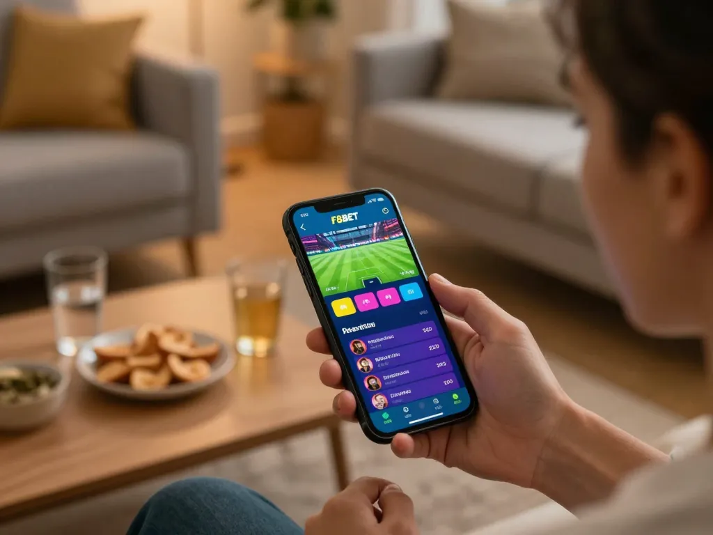 Enjoy betting on F8BET app during a cozy evening at home with snacks and drinks.