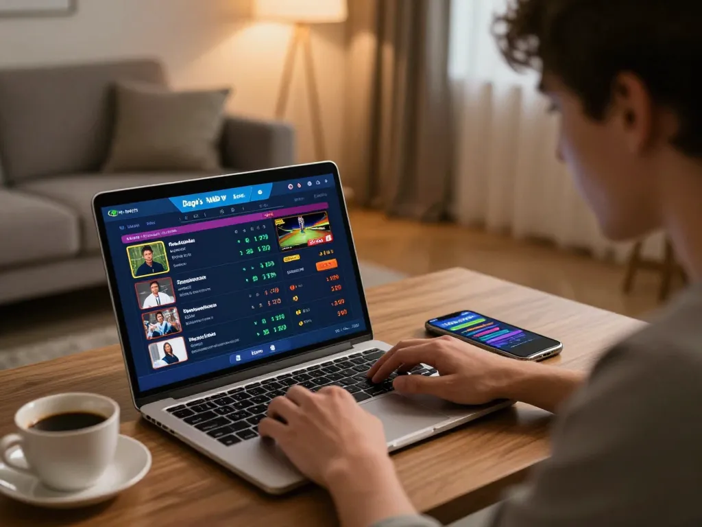 Daga player live betting using mobile app in a cozy home setup with various sports odds displayed.