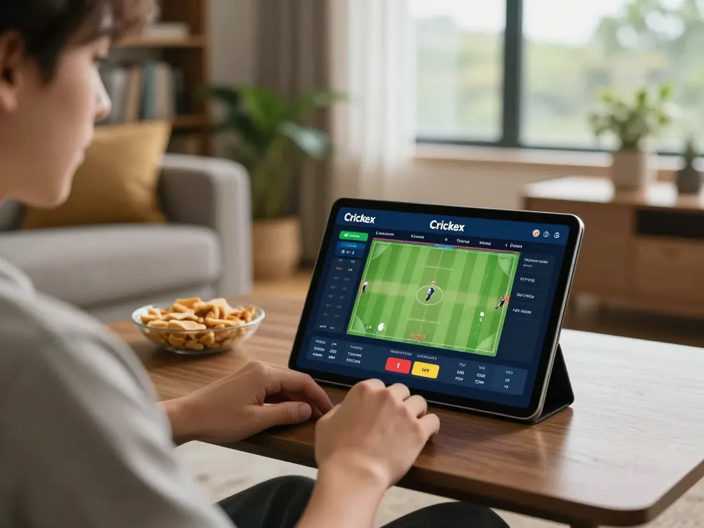 Placing bets on Crickex while enjoying cricket in a cozy home setting, enhancing user experience.
