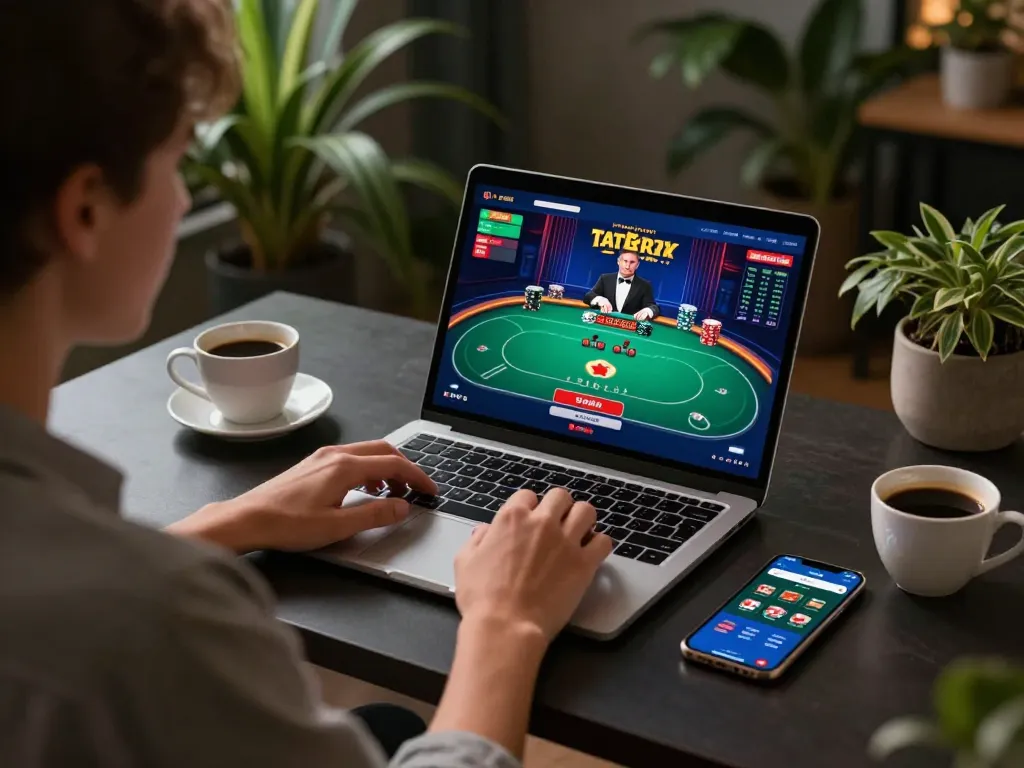 Player engages in online poker at dn88 while managing their betting strategy with a smartphone.
