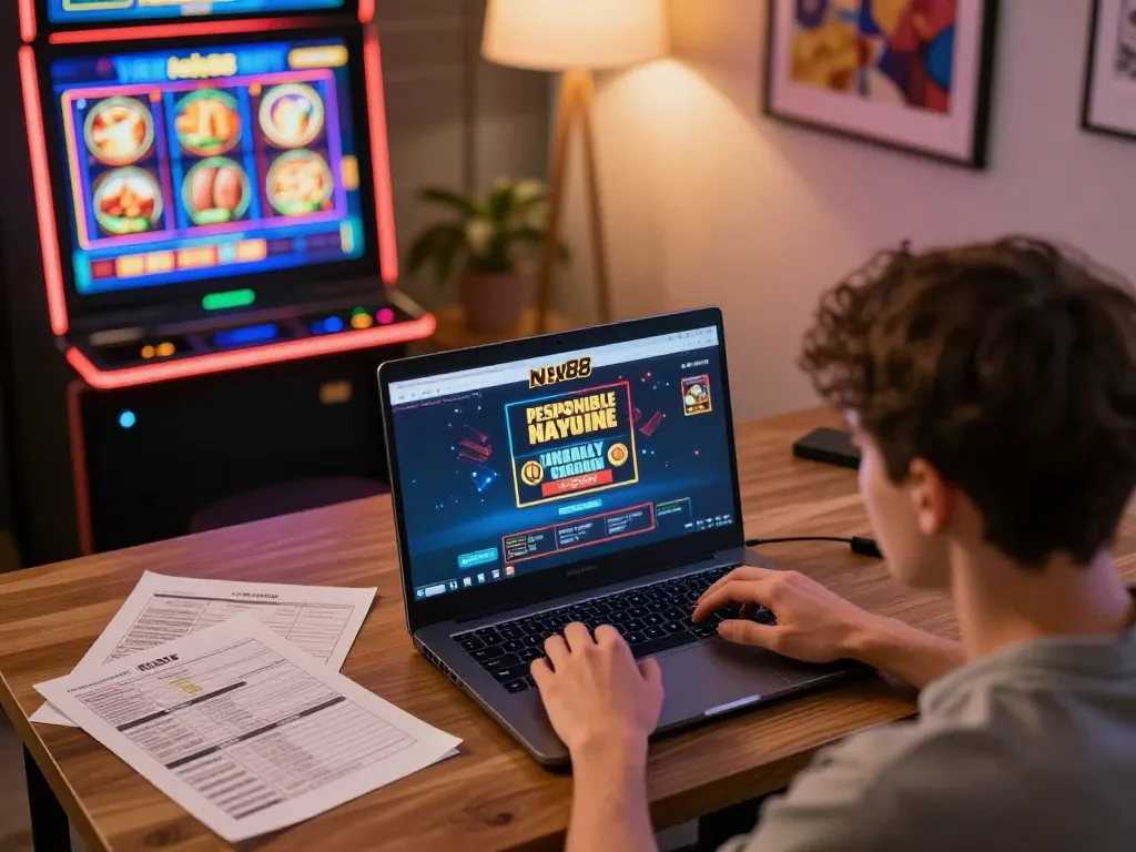 Engaging scene of a young adult playing on New88 nhà cái platform, showcasing online gaming.