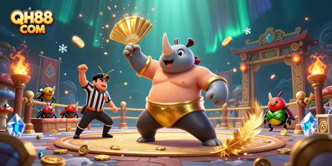 Experience thrilling gameplay with QH88 COM as the rhinoceros beetle sumo champion stomps coins into the air!