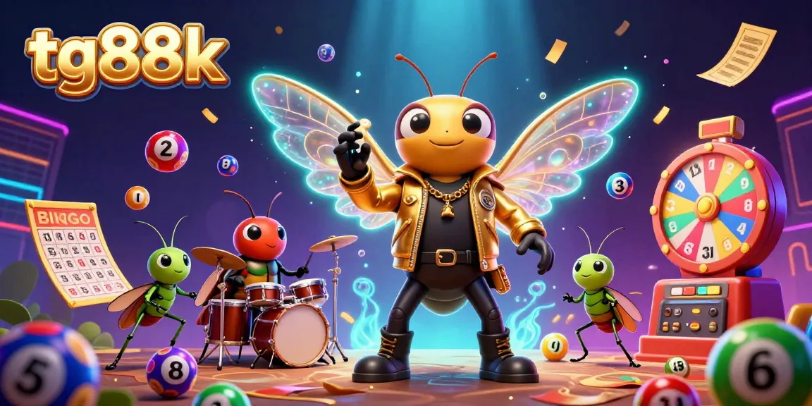 Engage with tg88k's exciting casino scene featuring vibrant lottery elements and buzzing characters.