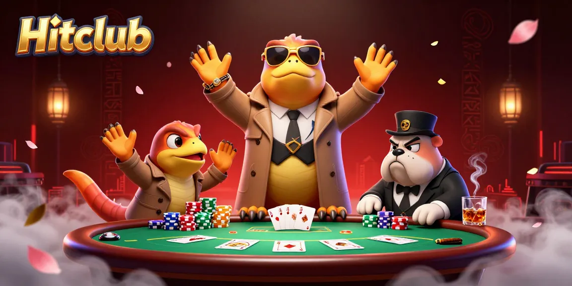 Hitclub showcases three raptors in a trench coat scheming to enter a VIP casino lounge.