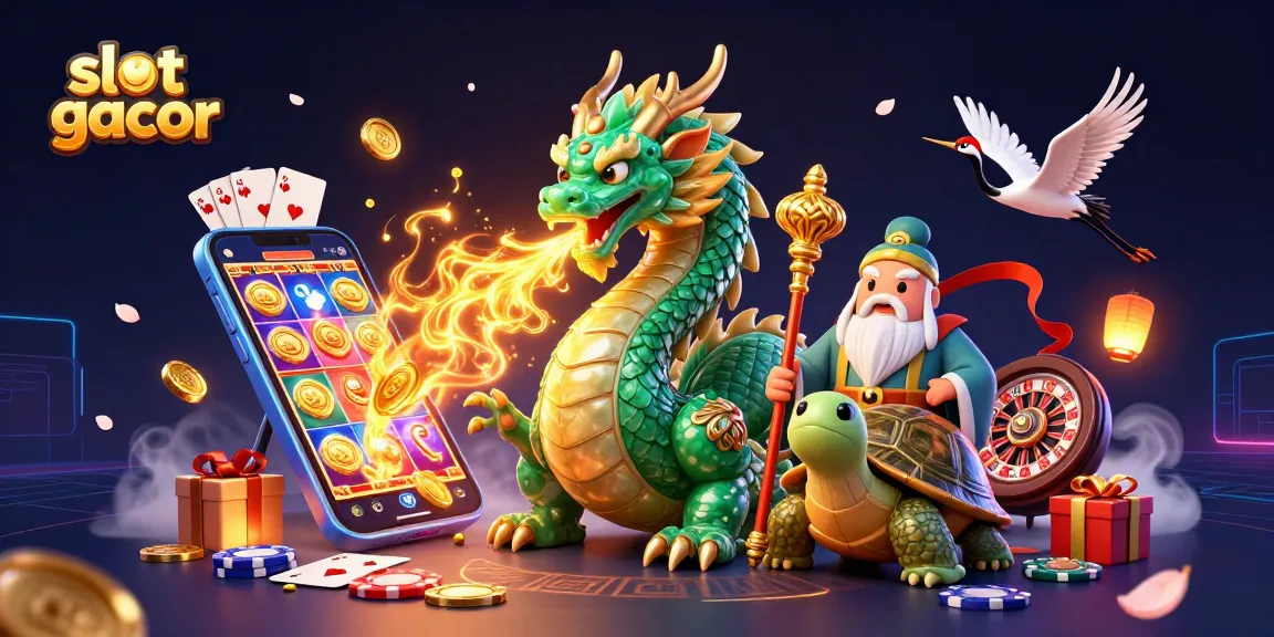 Memainkan slot gacor dengan simbol keberuntungan dan karakter mistis dalam ilustrasi 3D yang kaya.